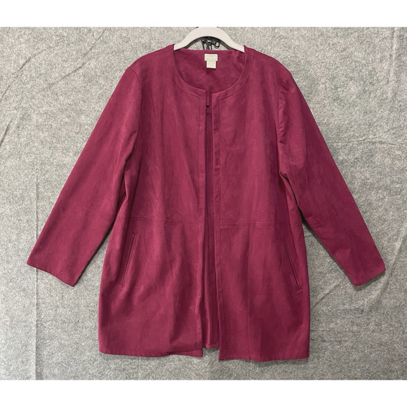 Chicos Faux Suede Open Jacket Womens Sz 3 US 16 / 18 Fuchsia Pockets - Picture 1 of 6